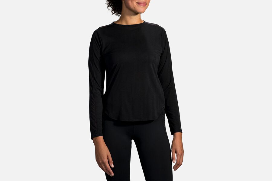 Womens Brooks Spirit Long Sleeve Tops Black Jacquard/Black | 845916-KFE